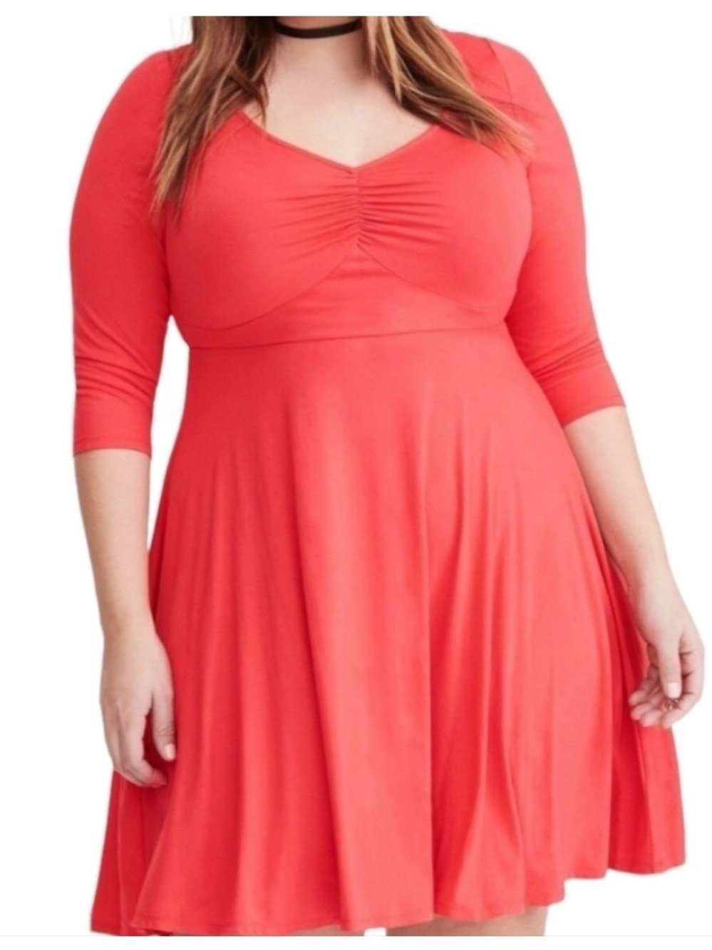 torrid Coral Fit-and-Flare V-Neck Dress
